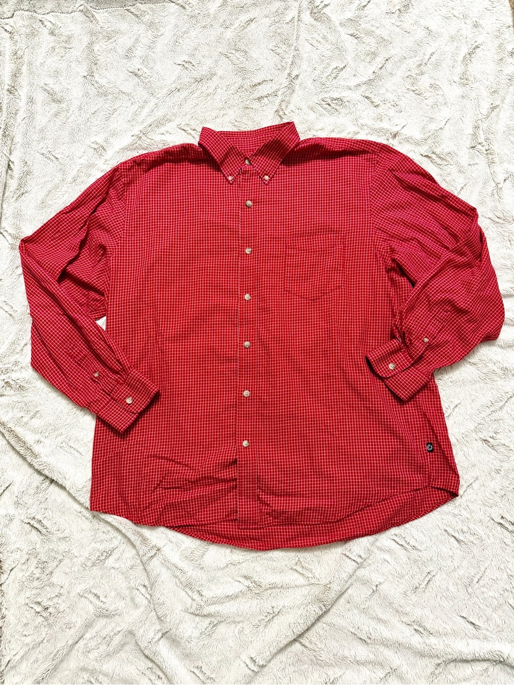CHAPS Men's XXL Red Gingham Micro Check Cotton Button Down Long Sleeve Shirt